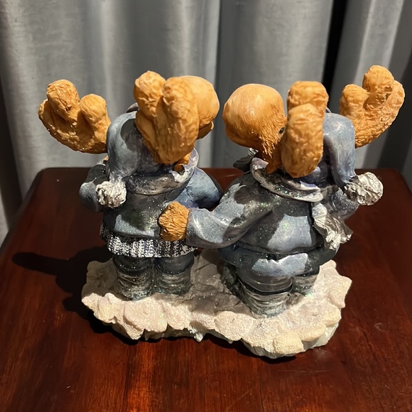 Anthropomorphic MOOSE figurine 2 Moose in sweater coat scarf stocking caps boots - Picture 2 of 10